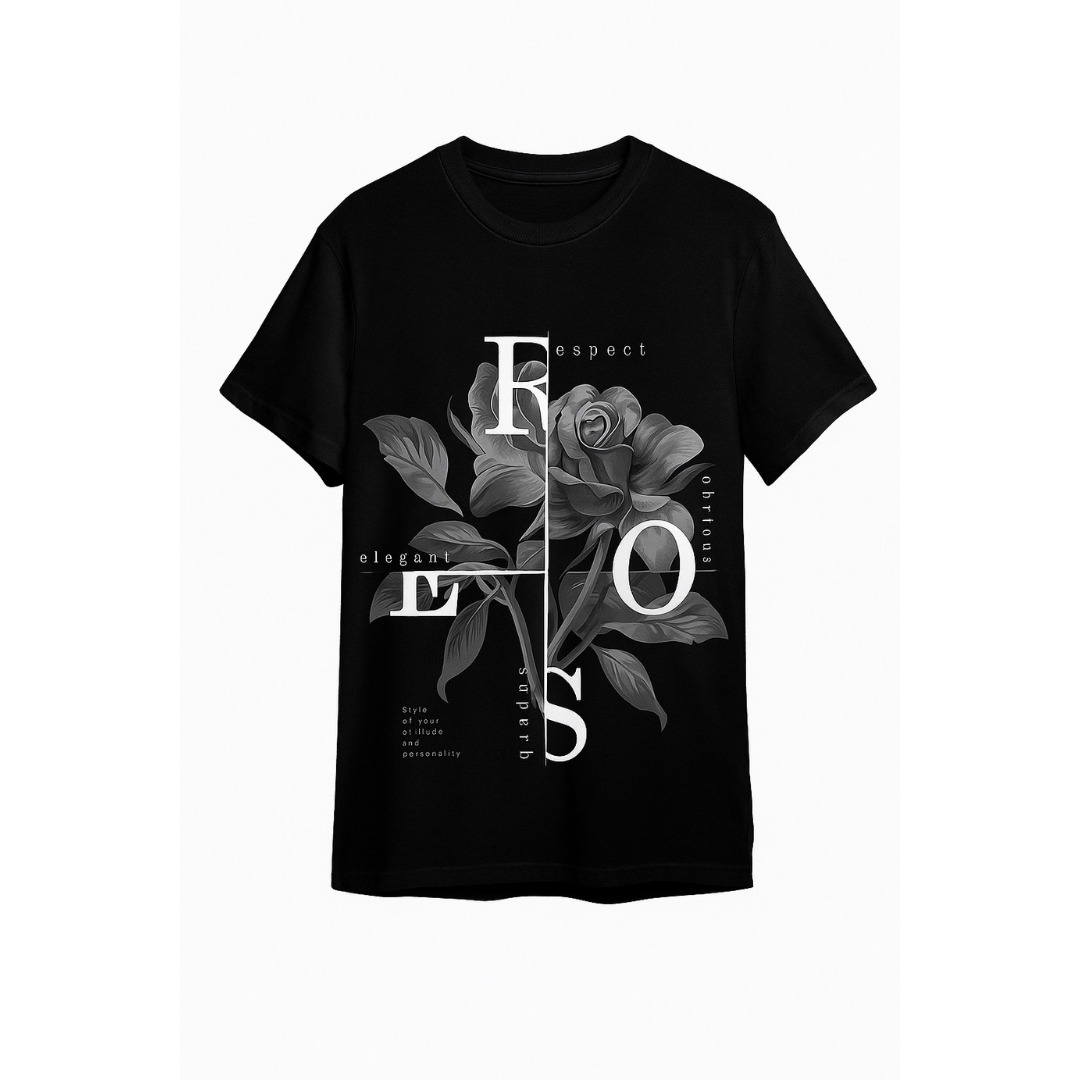 AAVARAN Rose Back Print Oversized T-Shirt – 100% Cotton (Black & White)